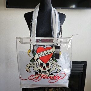 Ed Hardy White and Red Skull Tote Bag